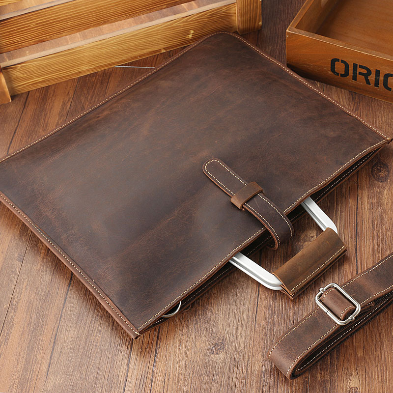 Briefcase Leather Slim - Erkek Üst Tahıl Çılgın At Deri