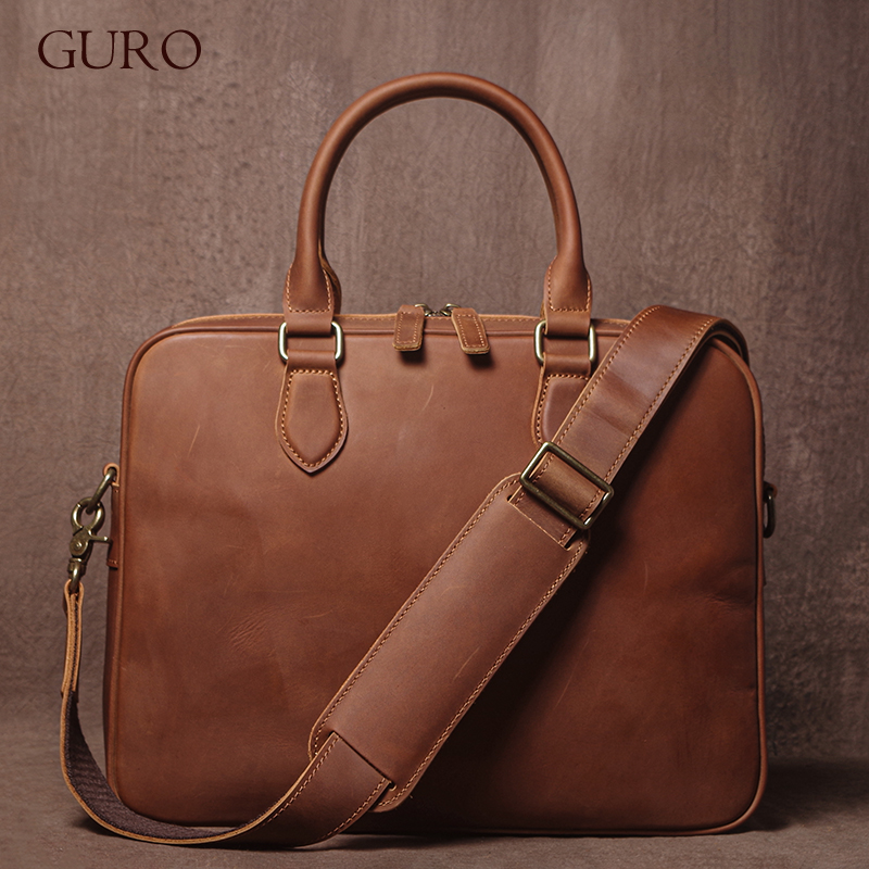 Luxury Bags Laptop - GURO Erkekler Çılgın At Inek Derisi