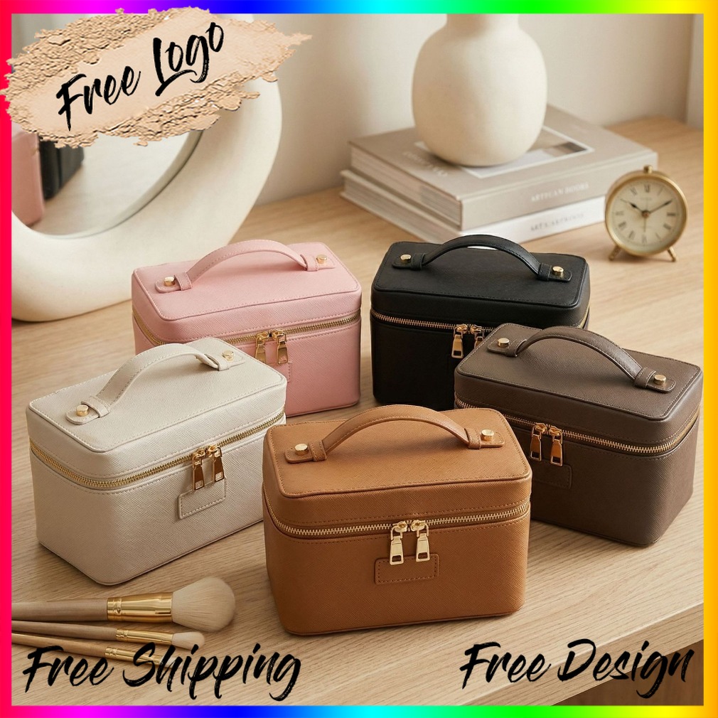 Luxury Bags Leather - Lüks Devekuşu Desenli Deri Makyaj Çantası